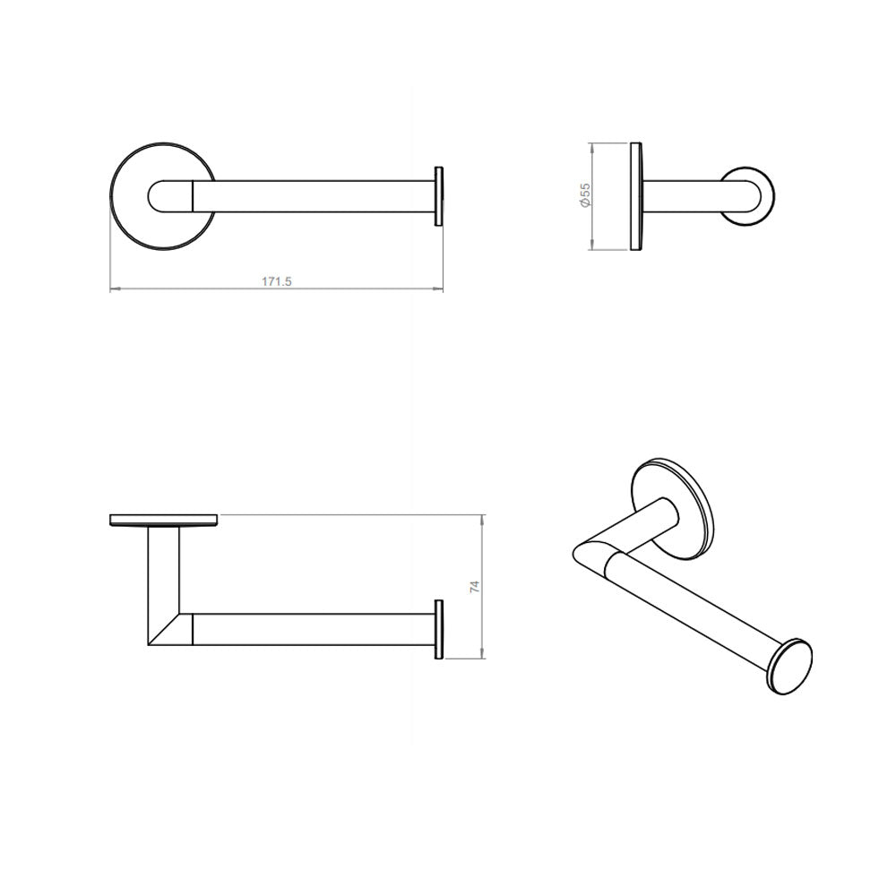 Porta rotolo da incollo della collezione 'Duo Round' by Cosmic in acciaio cromato - Versione destra