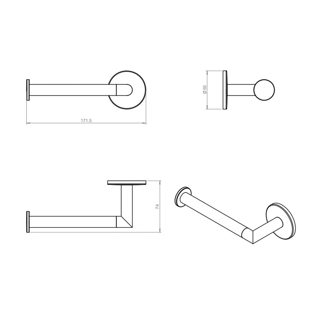 Porta rotolo da incollo della collezione 'Duo Round' by Cosmic in acciaio cromato - Versione sinistra