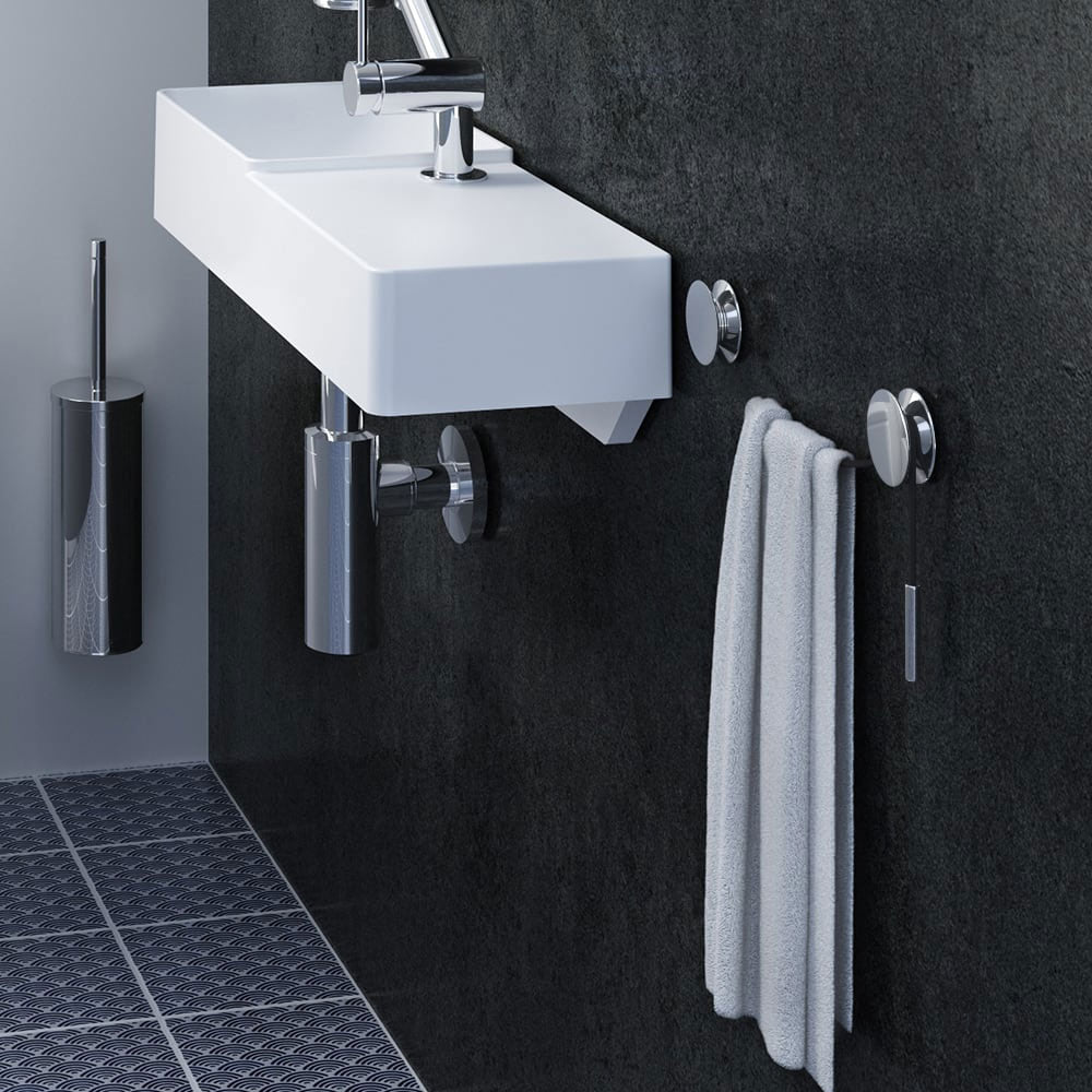 Porta asciugamani a muro in alluminio cromato della collezione 'Diabolo' by Cosmic - Corda nera