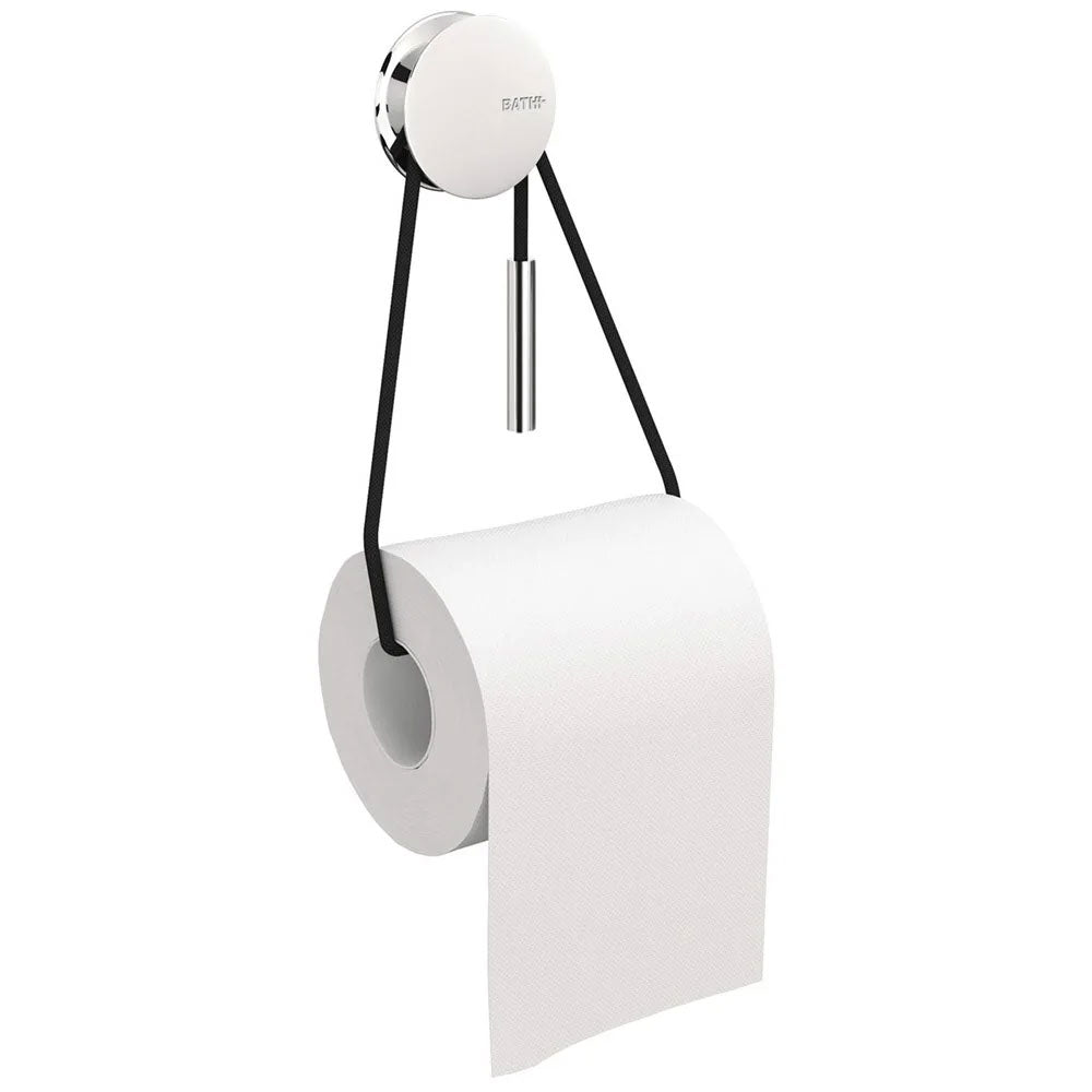 Porta rotolo a muro in alluminio cromato della collezione 'Diabolo' by Cosmic - Corda nera