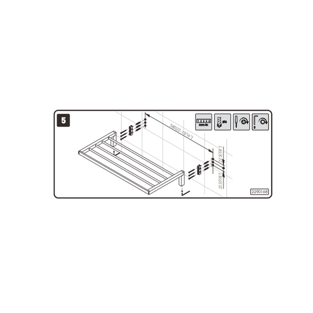 Porta asciugamani sospeso a mensola in ottone cromato della collezione 'Bath Life' by Cosmic cm 60x9