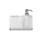 Porta bicchiere e spandisapone in ottone e vetro acidato collezione Time di Colombo Design