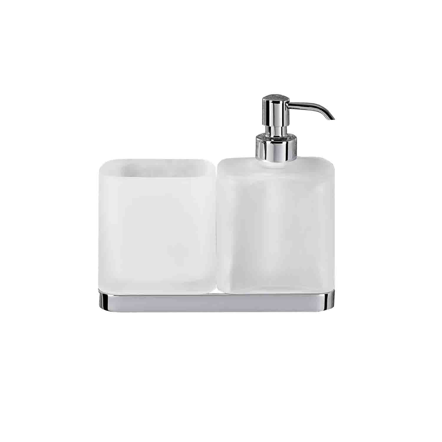 Porta bicchiere e spandisapone in ottone e vetro acidato collezione Time di Colombo Design