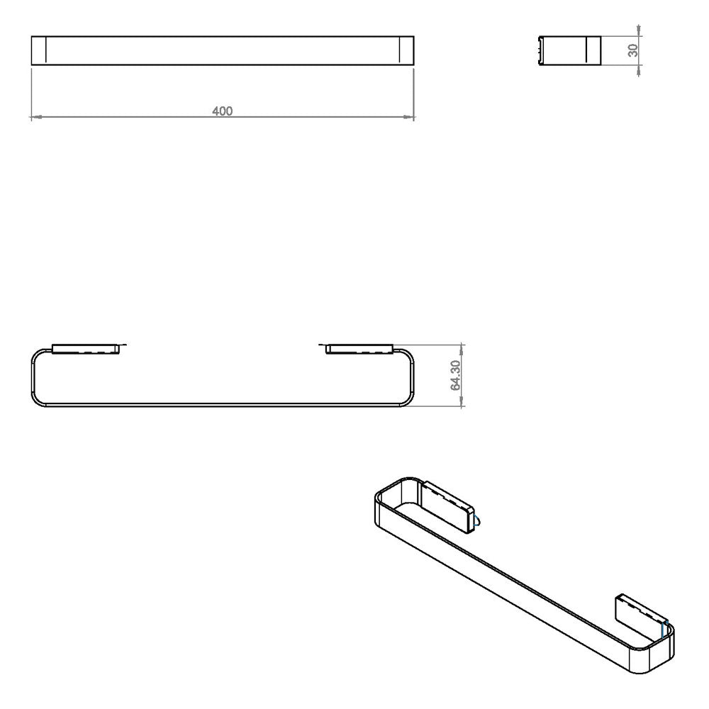 Porta asciugamano a muro in acciaio cromato della collezione 'Line' by Cosmic - cm 40x6