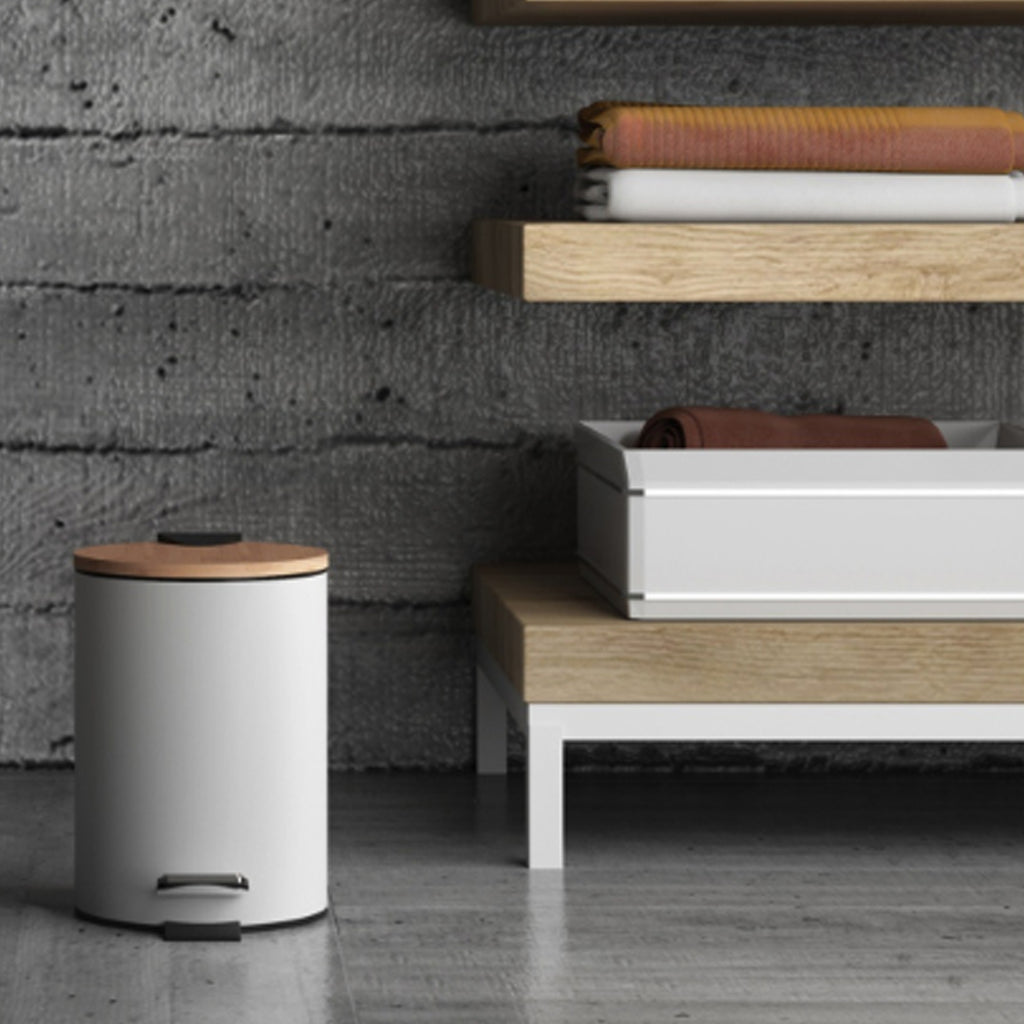 Portarifiuti Kenta 5 lt in bambÃ¹ e metallo bianco