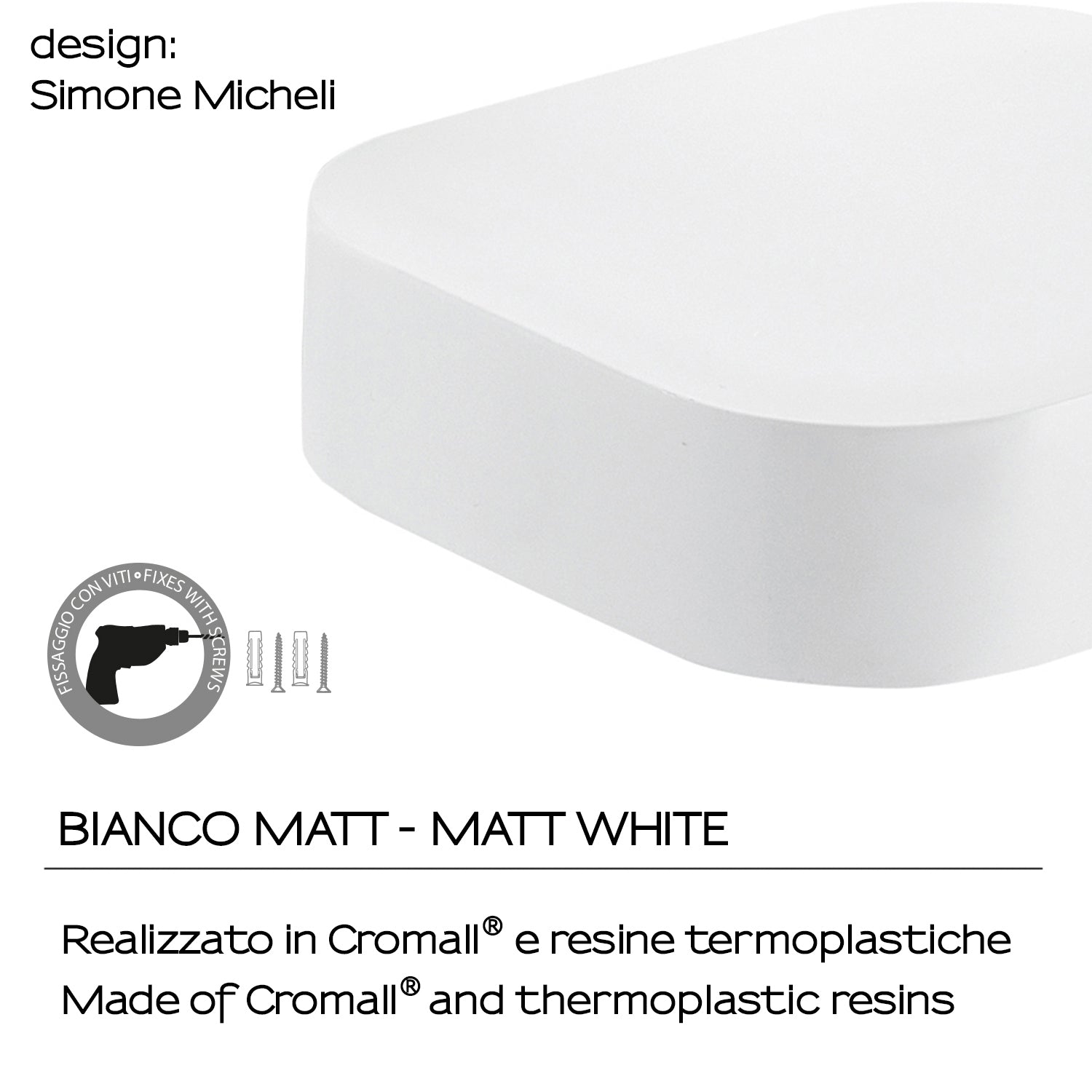 Portasapone inamovibile in Cromall Outline di Gedy - Bianco Matt