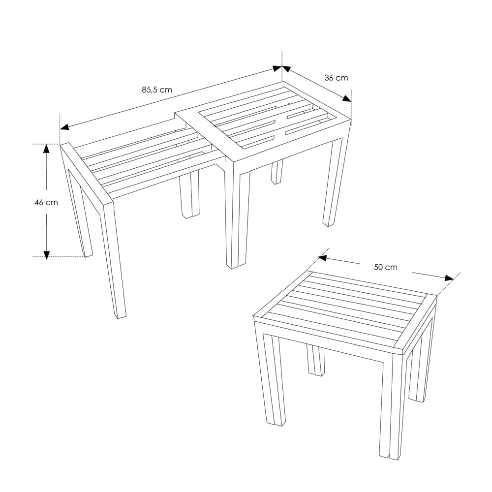 Sgabello allungabile modello 'Tricky' in legno Teak by Cipi cm 50 x 36 x 46h