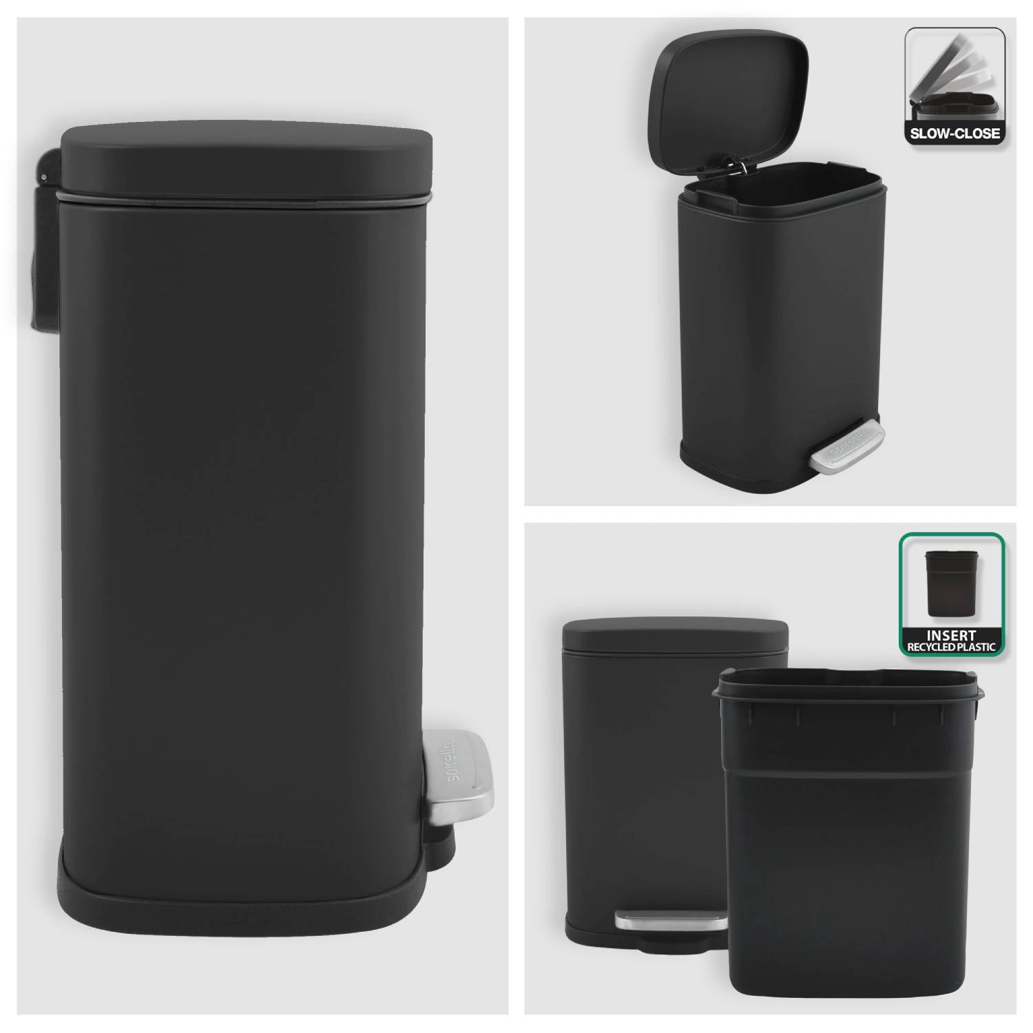 Pattumiera a pedale modello Akira 5 Lt. colore nero opaco