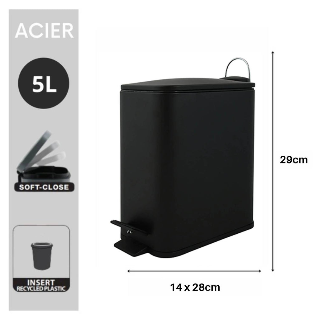 Pattumiera a pedale modello Erik 5Lt. colore nero opaco