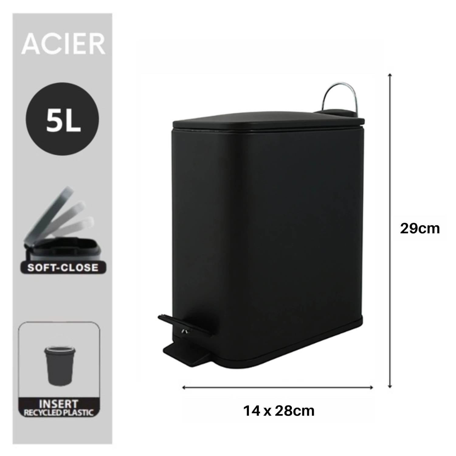 Pattumiera a pedale modello Erik 5Lt. colore nero opaco