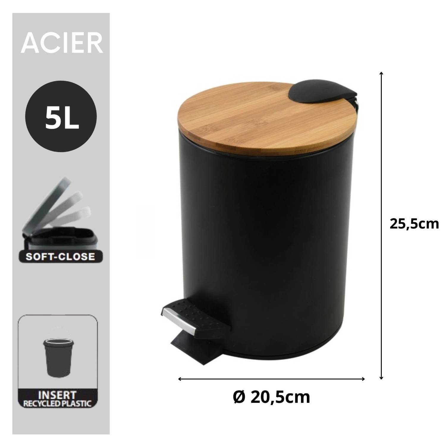 Pattumiera a pedale modello Adonis 5Lt. colore nero