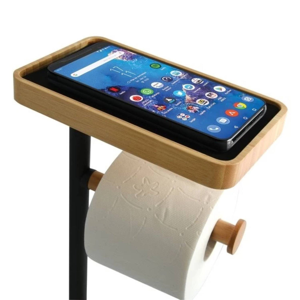 Piantana da bagno con Porta rotolo igienico modello Teiki colore nero opaco e bambÃ¹