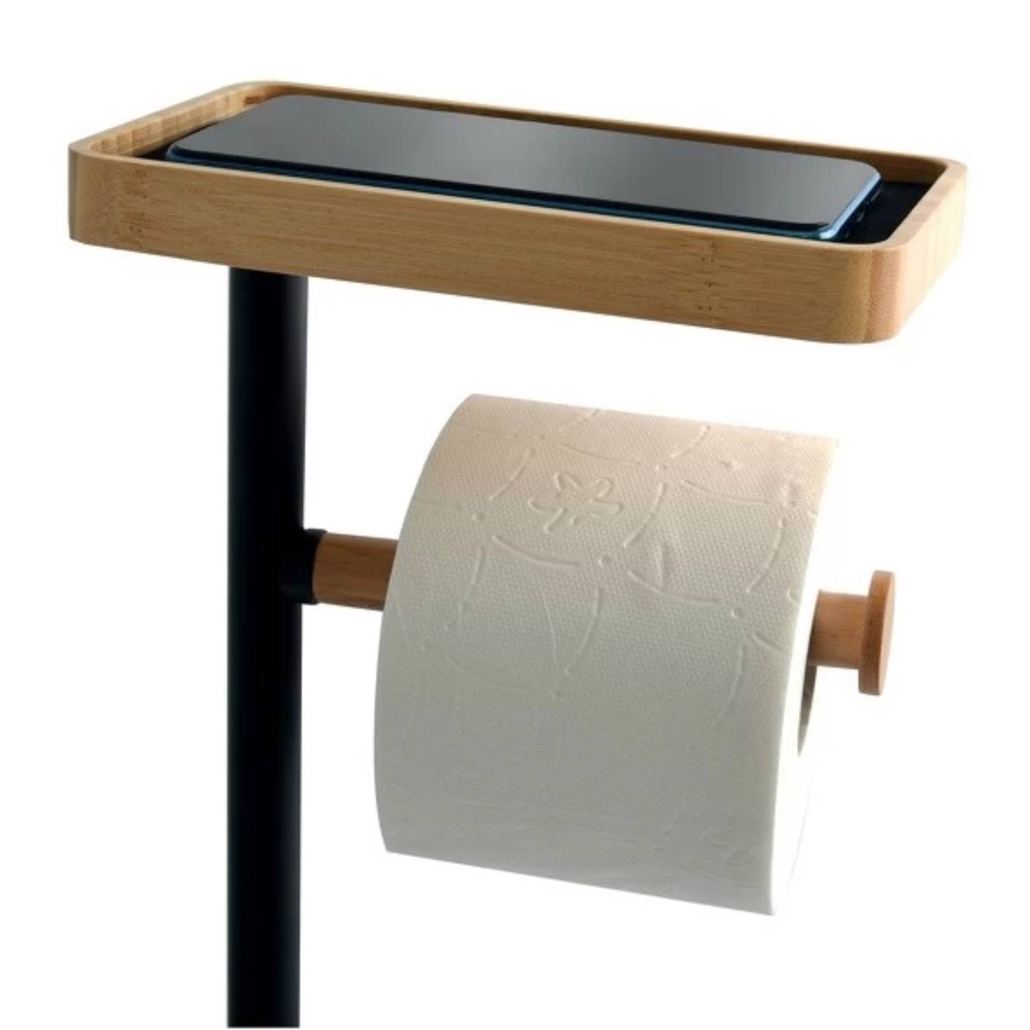 Piantana da bagno con Porta rotolo igienico modello Teiki colore nero opaco e bambÃ¹