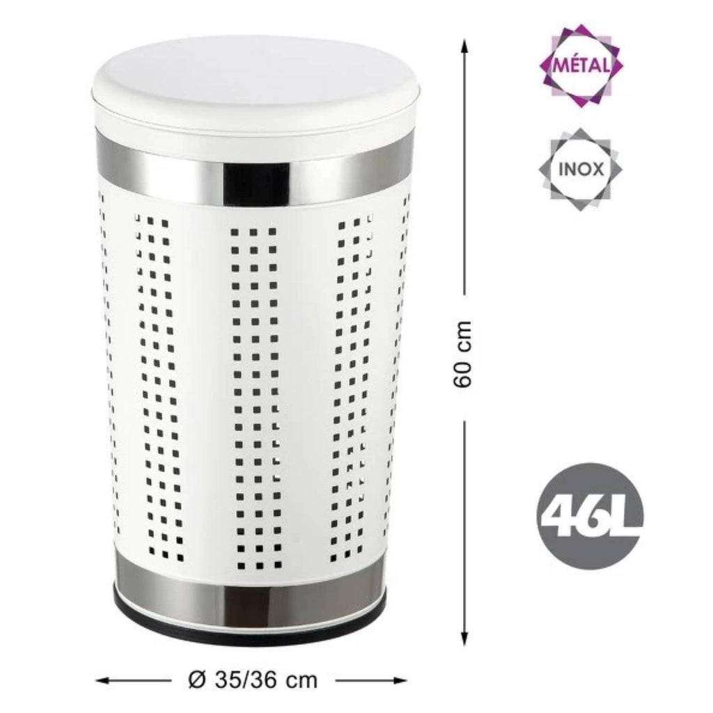 Cesto portabiancheria da 46 litri in acciaio inox colore bianco