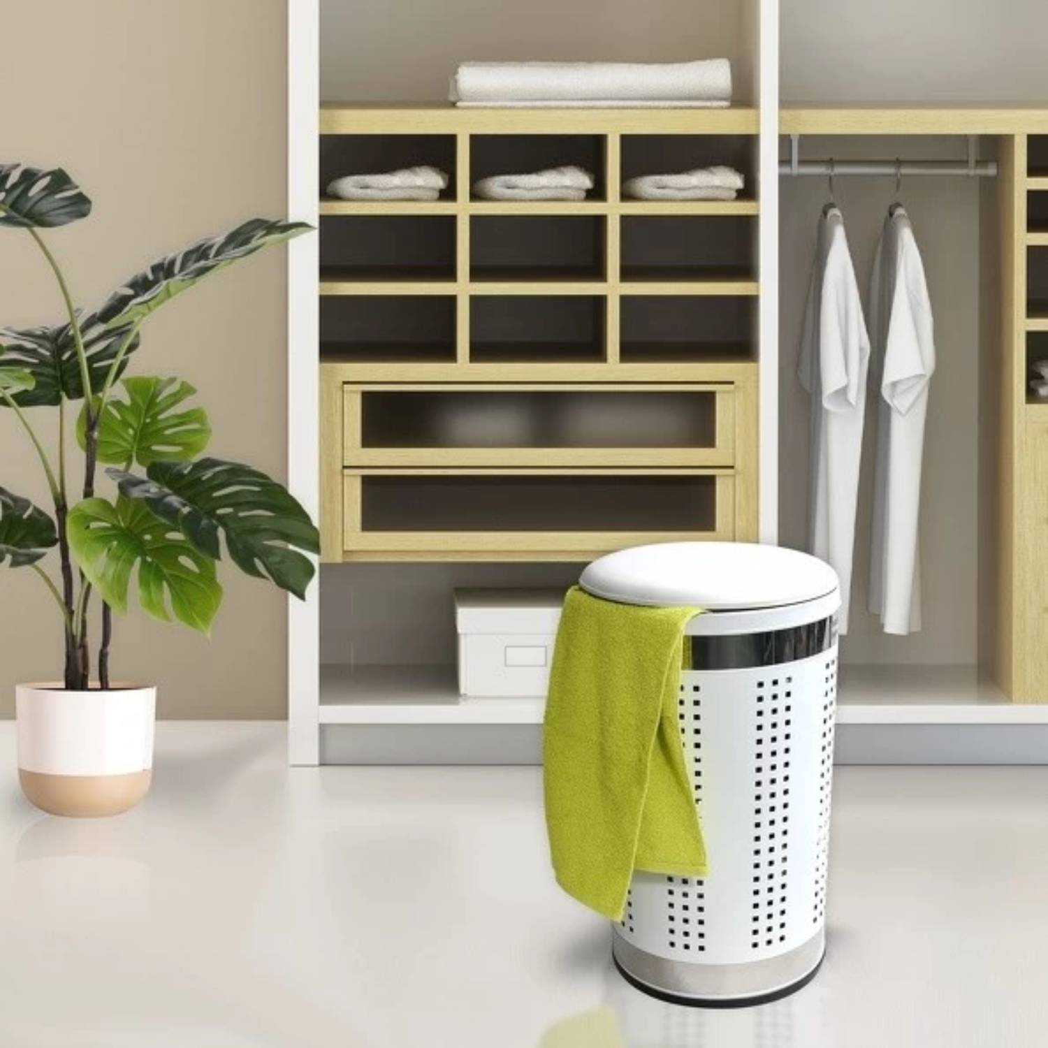 Cesto portabiancheria da 46 litri in acciaio inox colore bianco