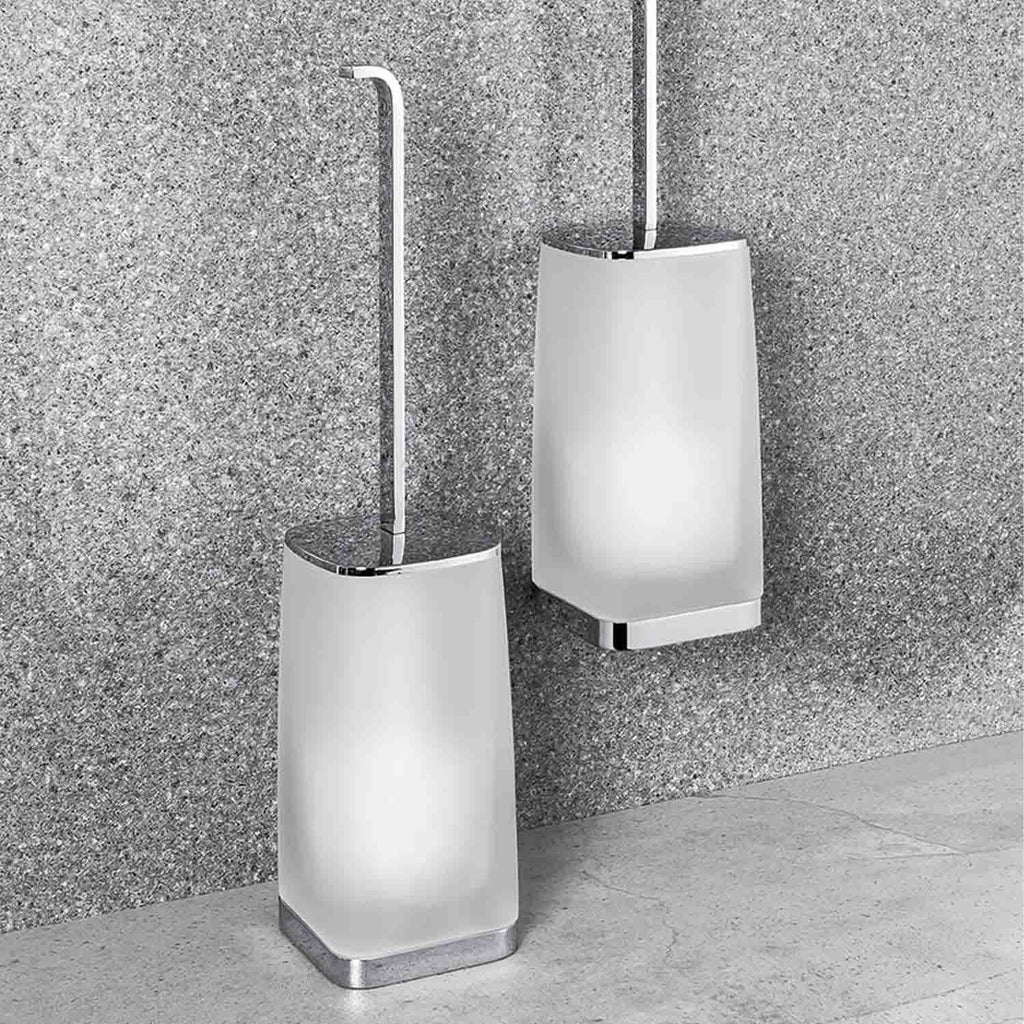 Porta scopino d'appoggio in ottone e vetro acidato collezione Time di Colombo Design