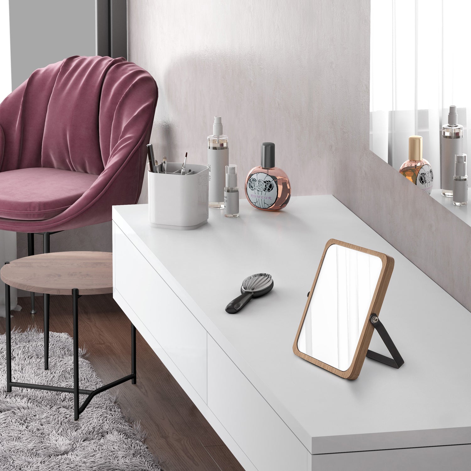 Specchio ingranditore bifacciale Midori di Gedy - Naturale/Nero Matt