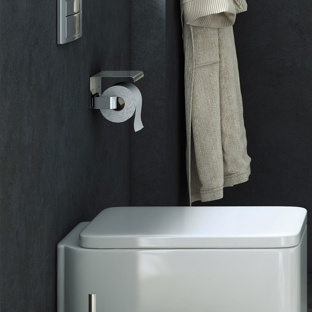 Porta rotolo a muro in acciaio cromato della collezione 'Line' by Cosmic - cm 15