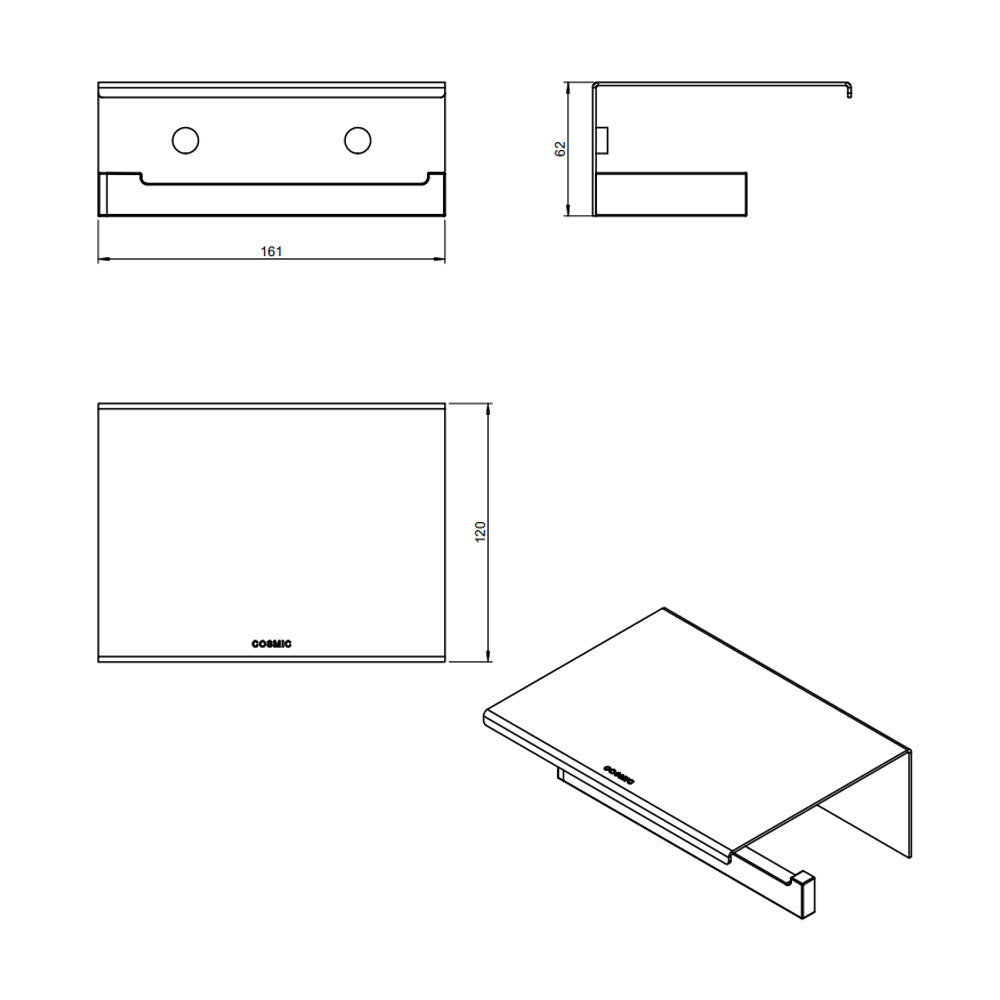 Porta rotolo a muro in ottone cromato con supporto porta oggetti della collezione 'Bath Life' by Cosmic
