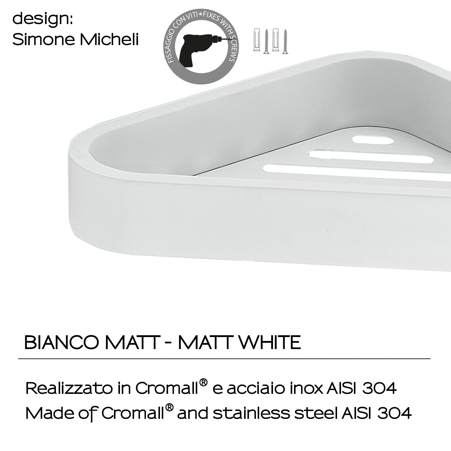 Portaoggetti angolare doccia in Acciaio Inox AISI 304 e Cromall Outline di Gedy - Bianco Matt