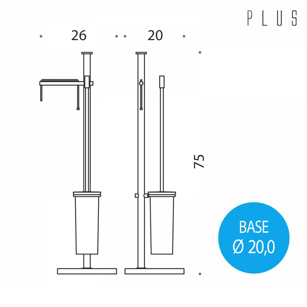Piantana con porta rotolo e porta scopino in ottone cromato lucido collezione Plus di Colombo Design