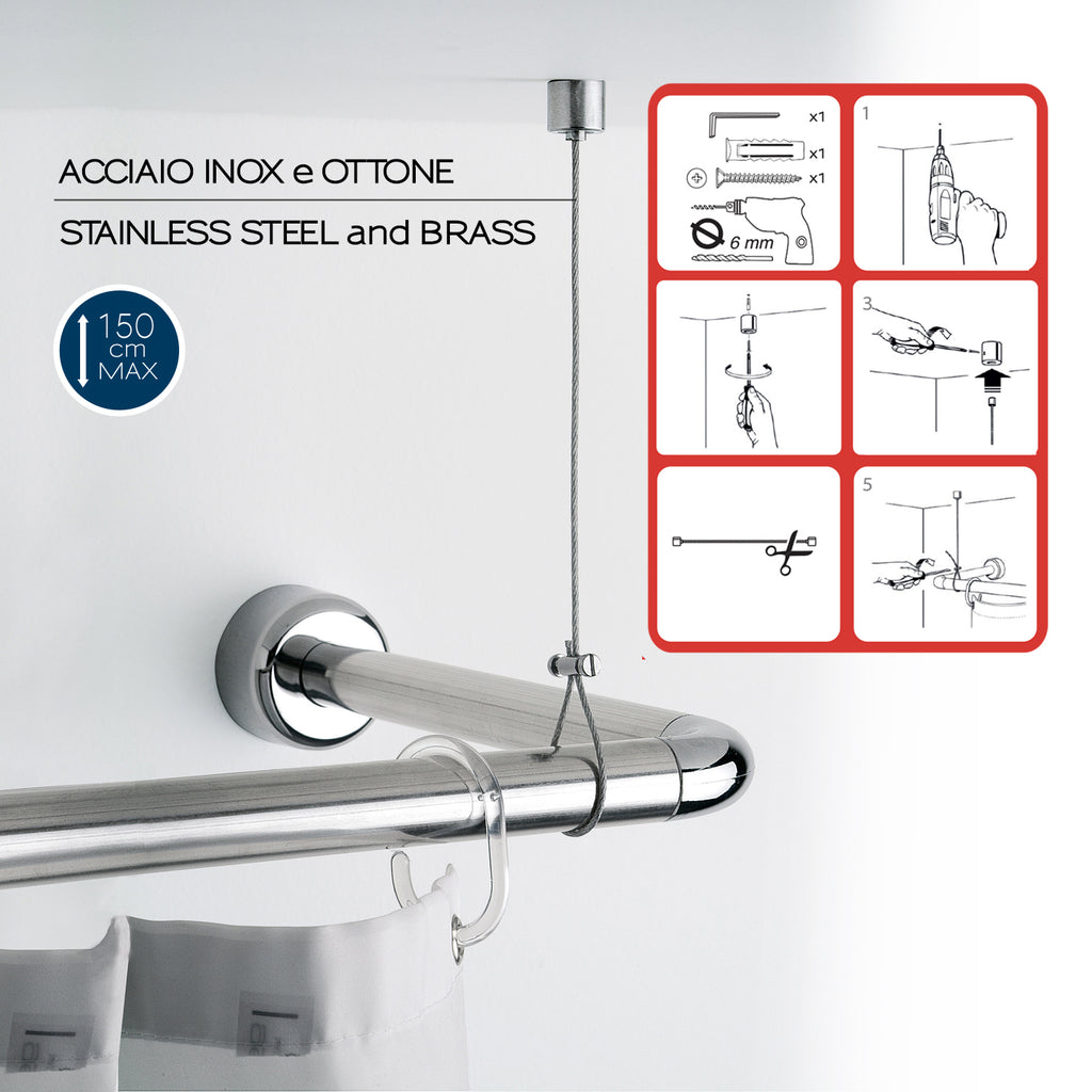 Supporto a soffitto per tende doccia di Gedy in ottone cromato L. 150 cm