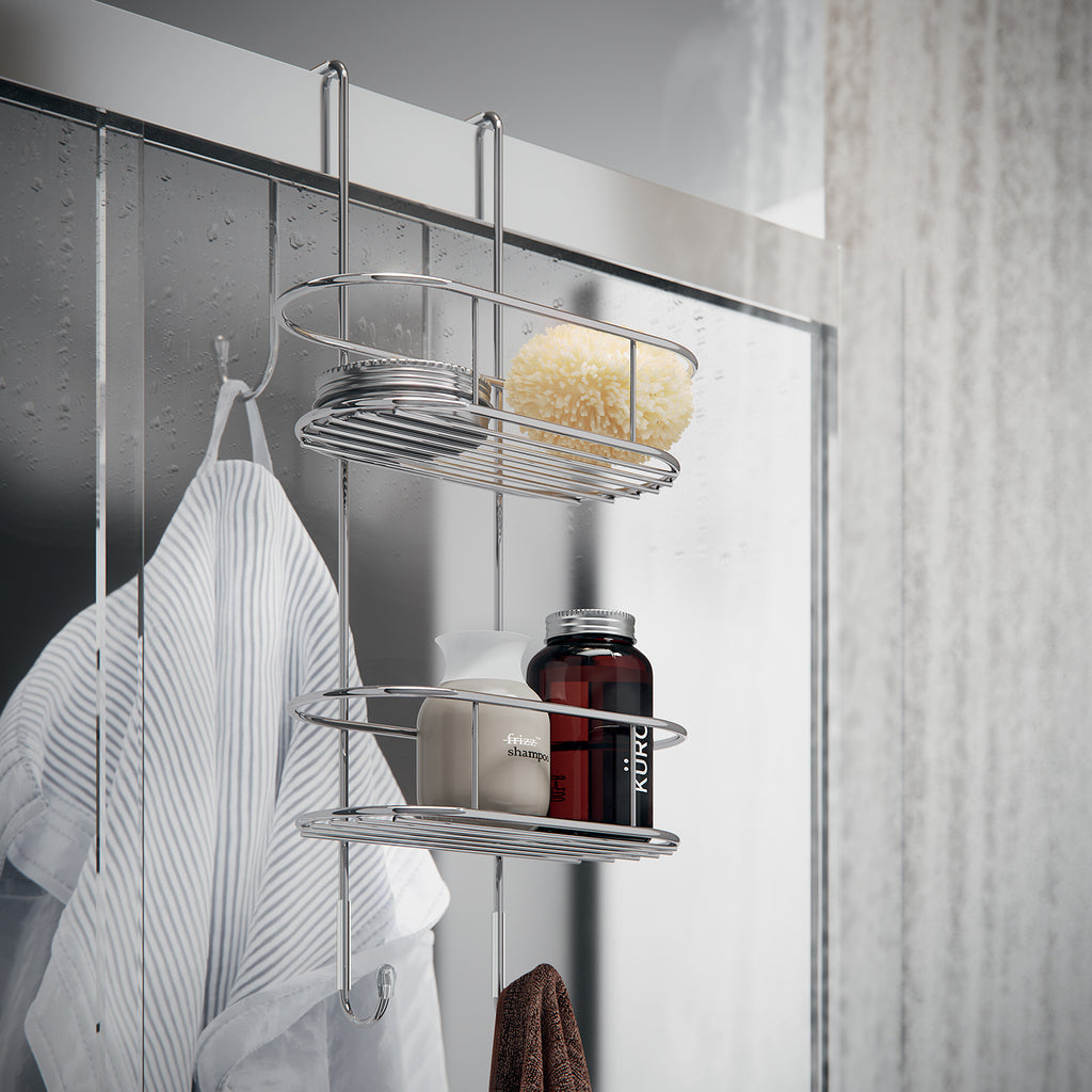 Portaoggetti doccia ovale appendibile a 2 ripiani di Gedy modello Tito - Cromato
