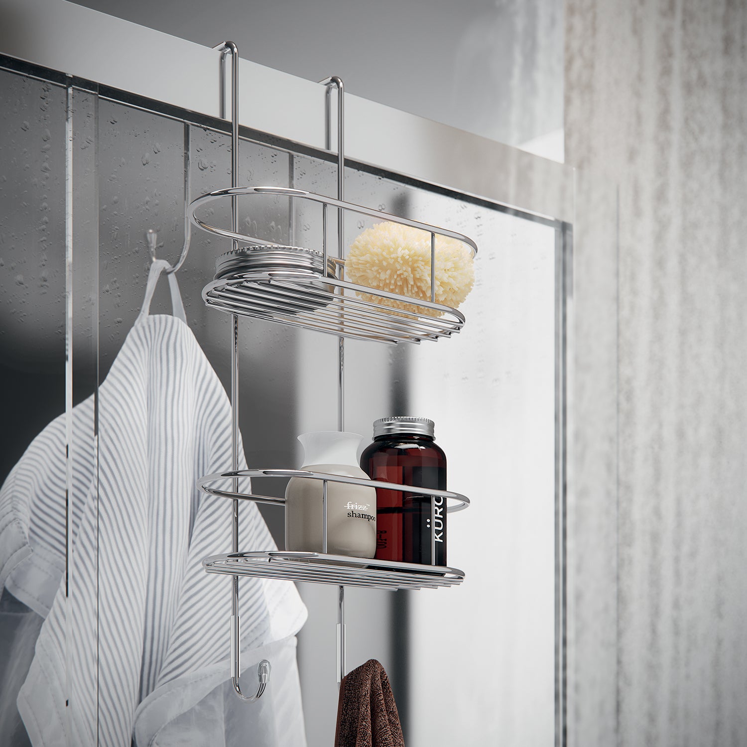 Portaoggetti doccia ovale appendibile a 2 ripiani di Gedy modello Tito - Cromato