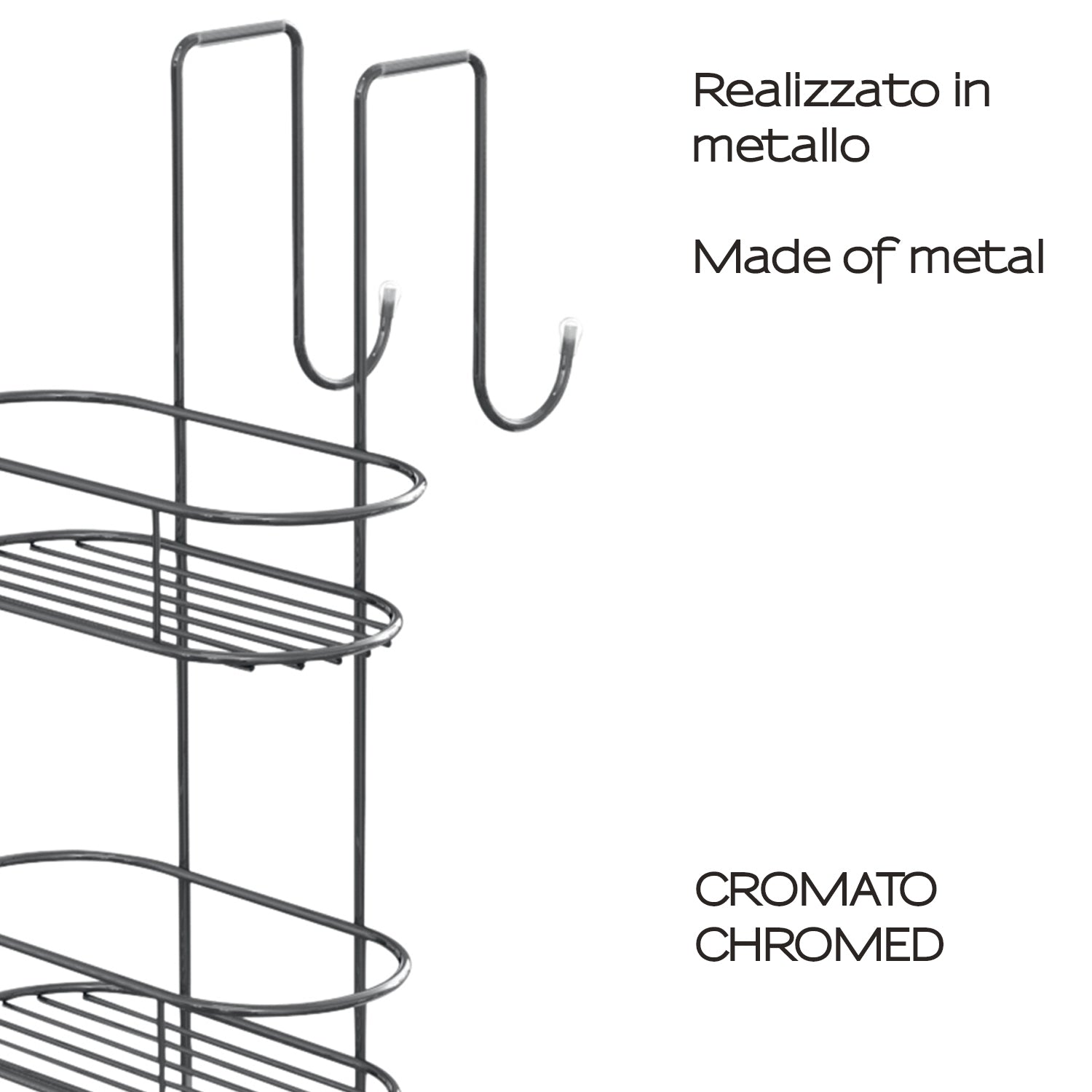 Portaoggetti doccia ovale appendibile a 3 ripiani di Gedy modello Tito - Cromato