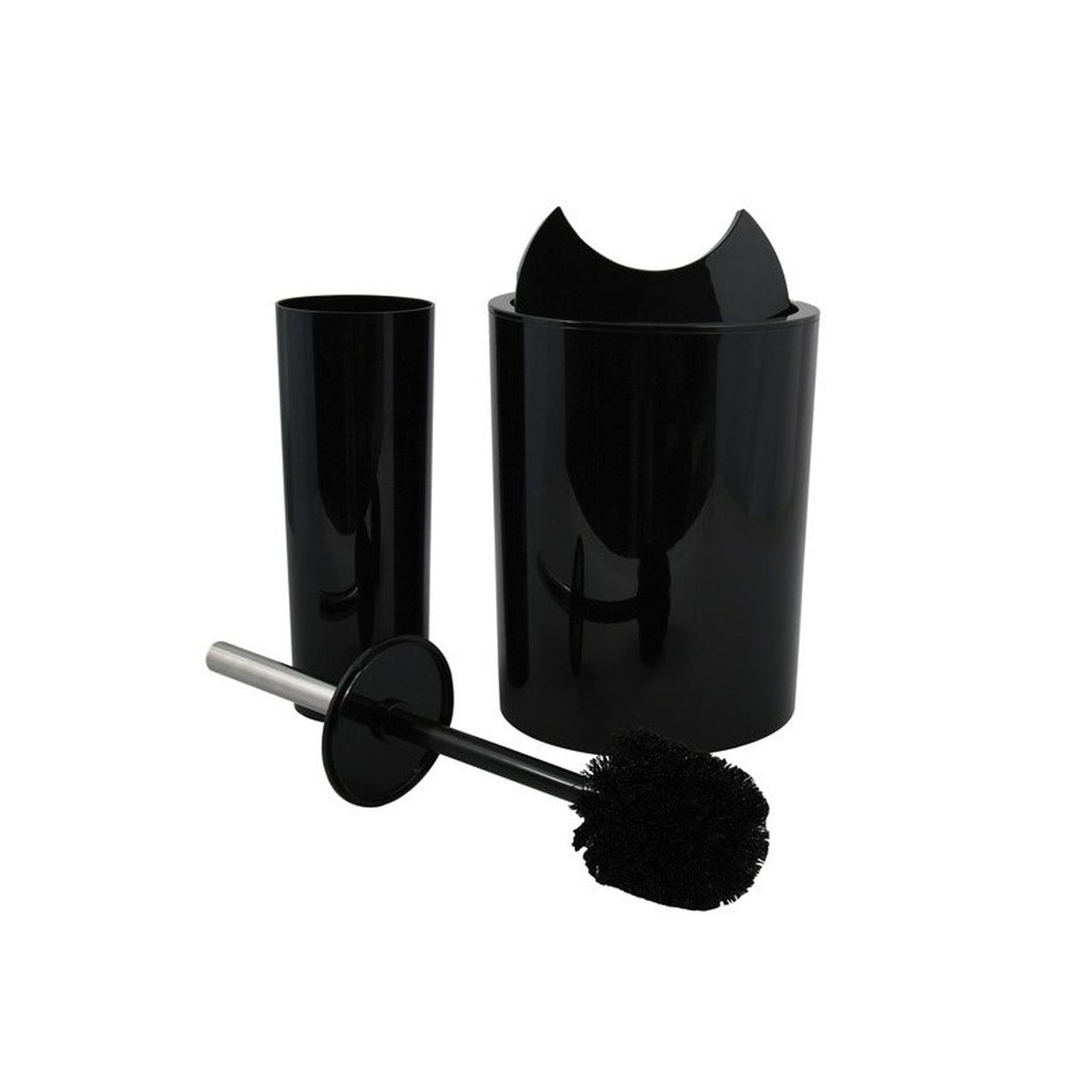 Cestino da 6L con coperchio ribaltabile e scopino modello Sun and Moon - Nero