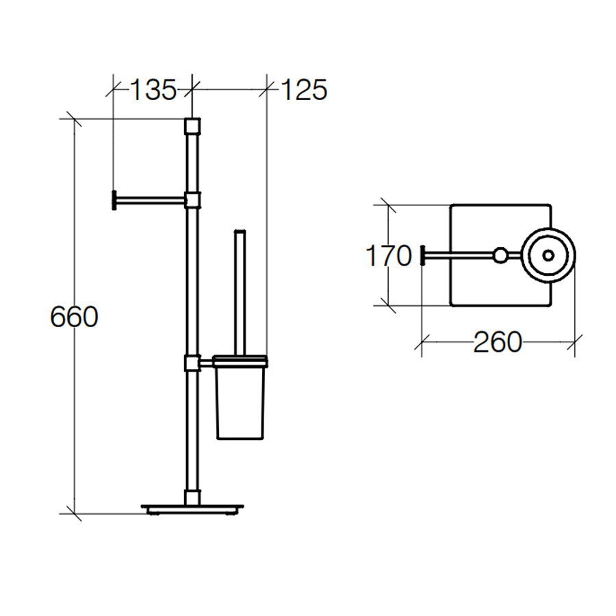 Piantatana portarotolo e portascopino con scopino incluso Lineabeta collezione Ranpin in ottone cromato base quadrata