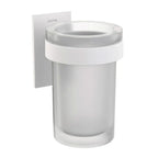 Porta spazzolino da incollo in vetro satinato della collezione 'Stick' by Cosmic - supporto in ottone verniciato bianco