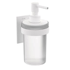 Dispenser sapone da incollo in vetro satinato della collezione 'Stick' by Cosmic - supporto in ottone verniciato bianco