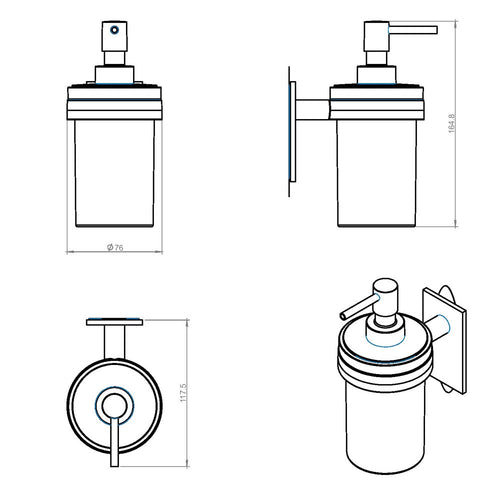Dispenser sapone da incollo in vetro satinato della collezione 'Stick' by Cosmic - supporto in ottone verniciato nero