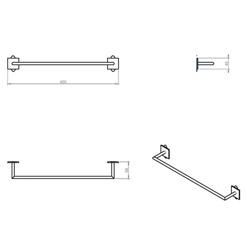 Porta asciugamani da incollo in ottone cromato della collezione 'Stick' by Cosmic - cm 45