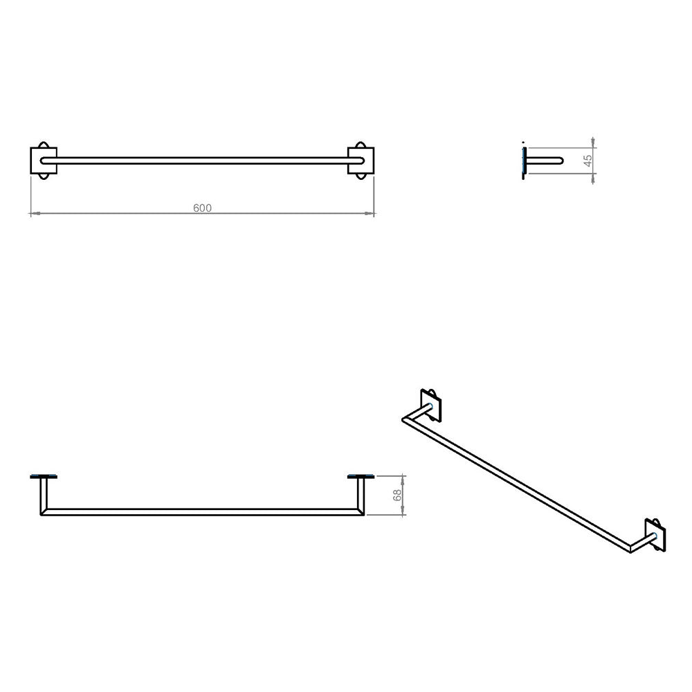 Porta asciugamani da incollo in ottone cromato della collezione 'Stick' by Cosmic - cm 60