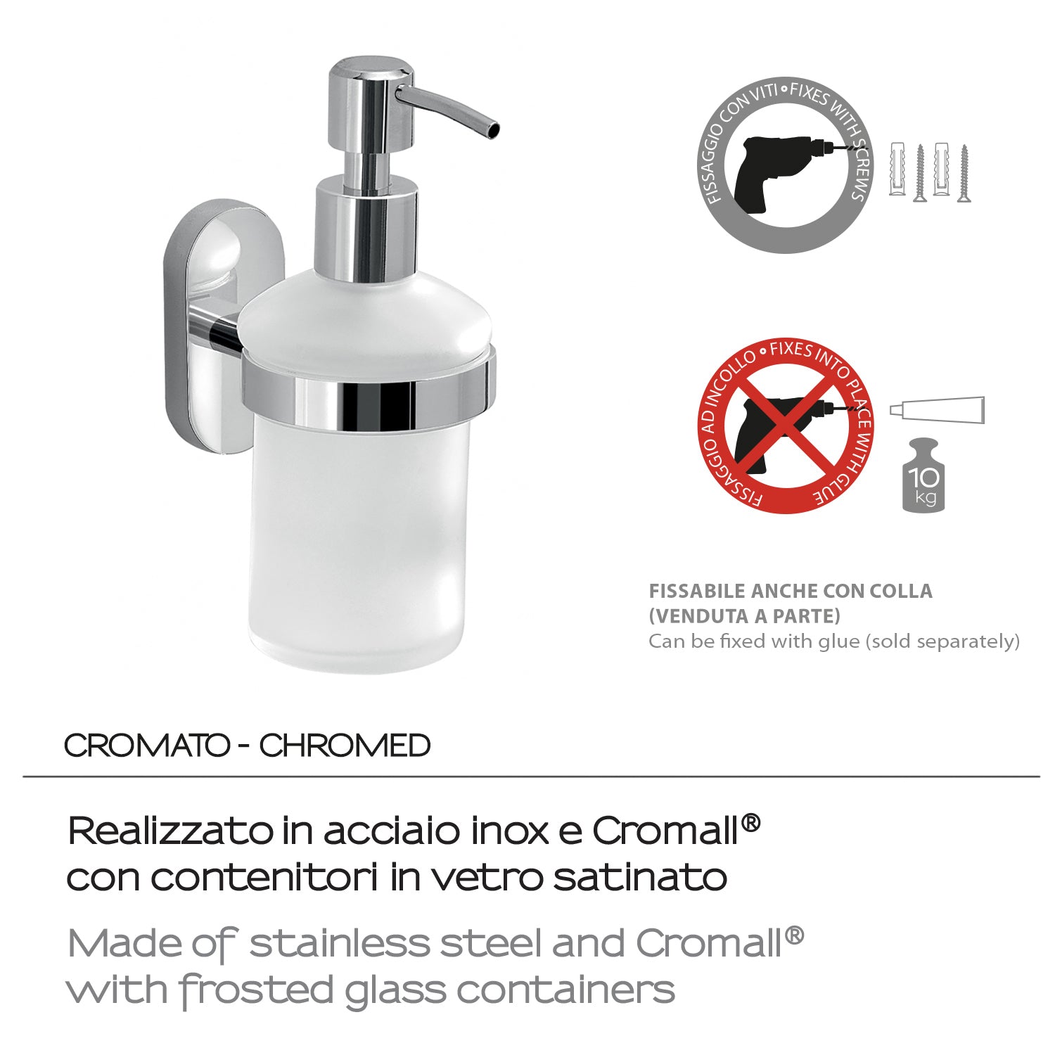 Dosasapone in Acciaio Inox con erogatore in acciaio cromato Gedy serie Febo - Cromato