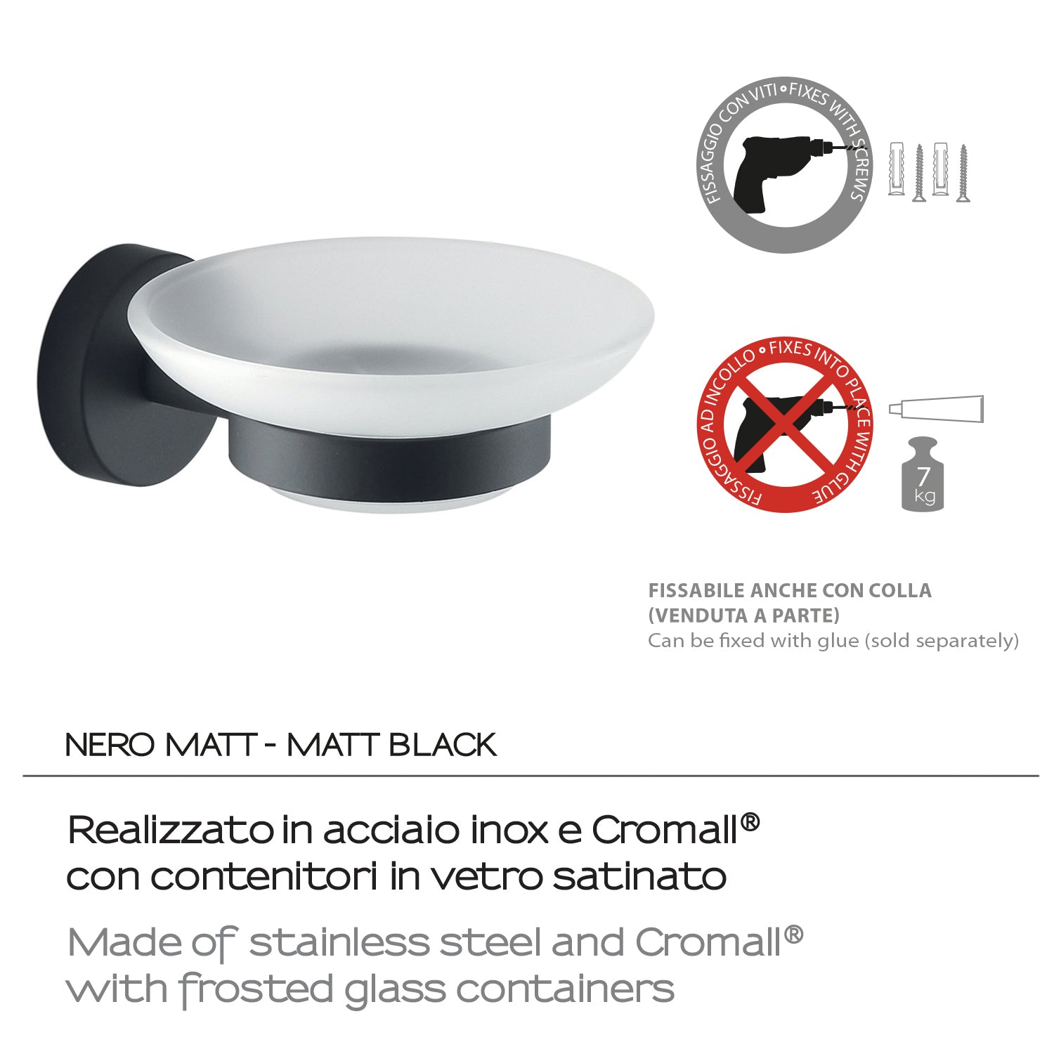 Portasapone a muro in Acciaio Inox Eros di Gedy - Nero Matt