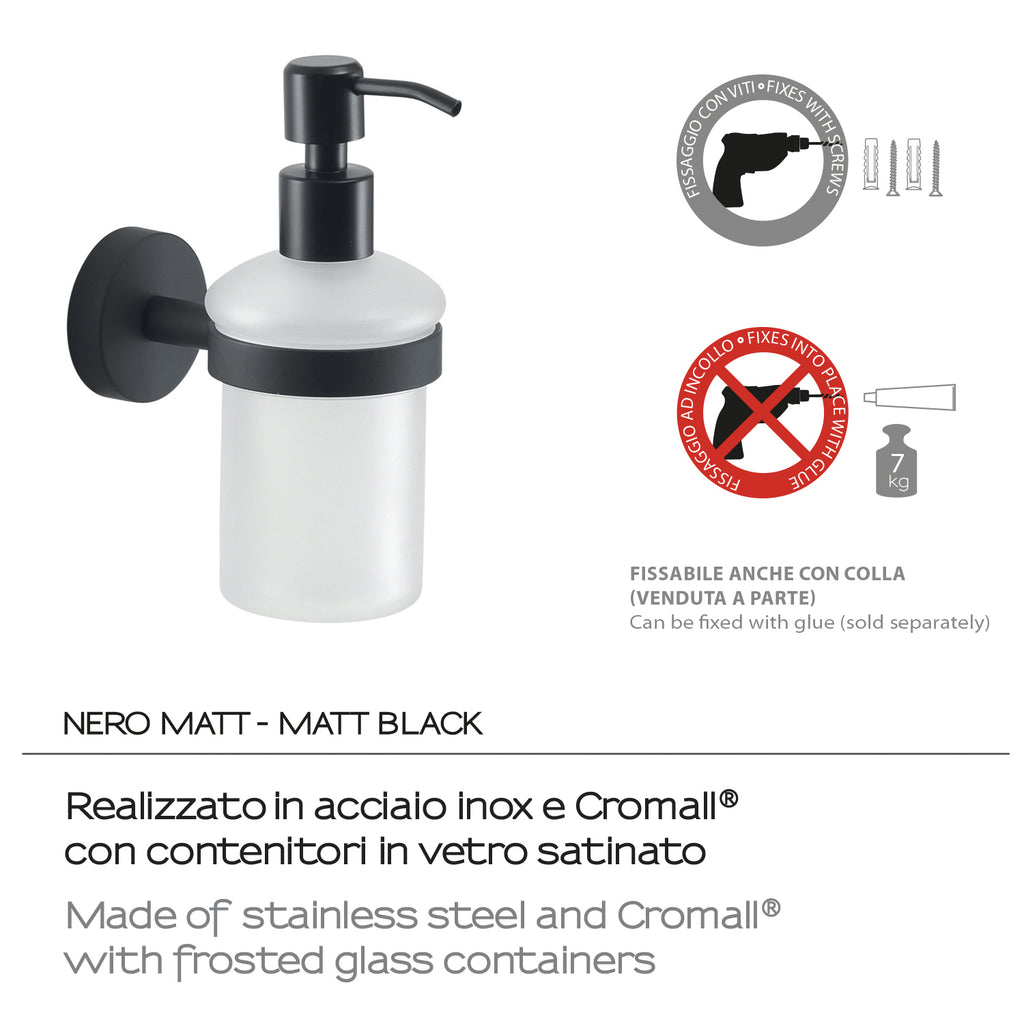 Dosasapone a muro in Acciaio Inox Eros di Gedy - Nero Matt