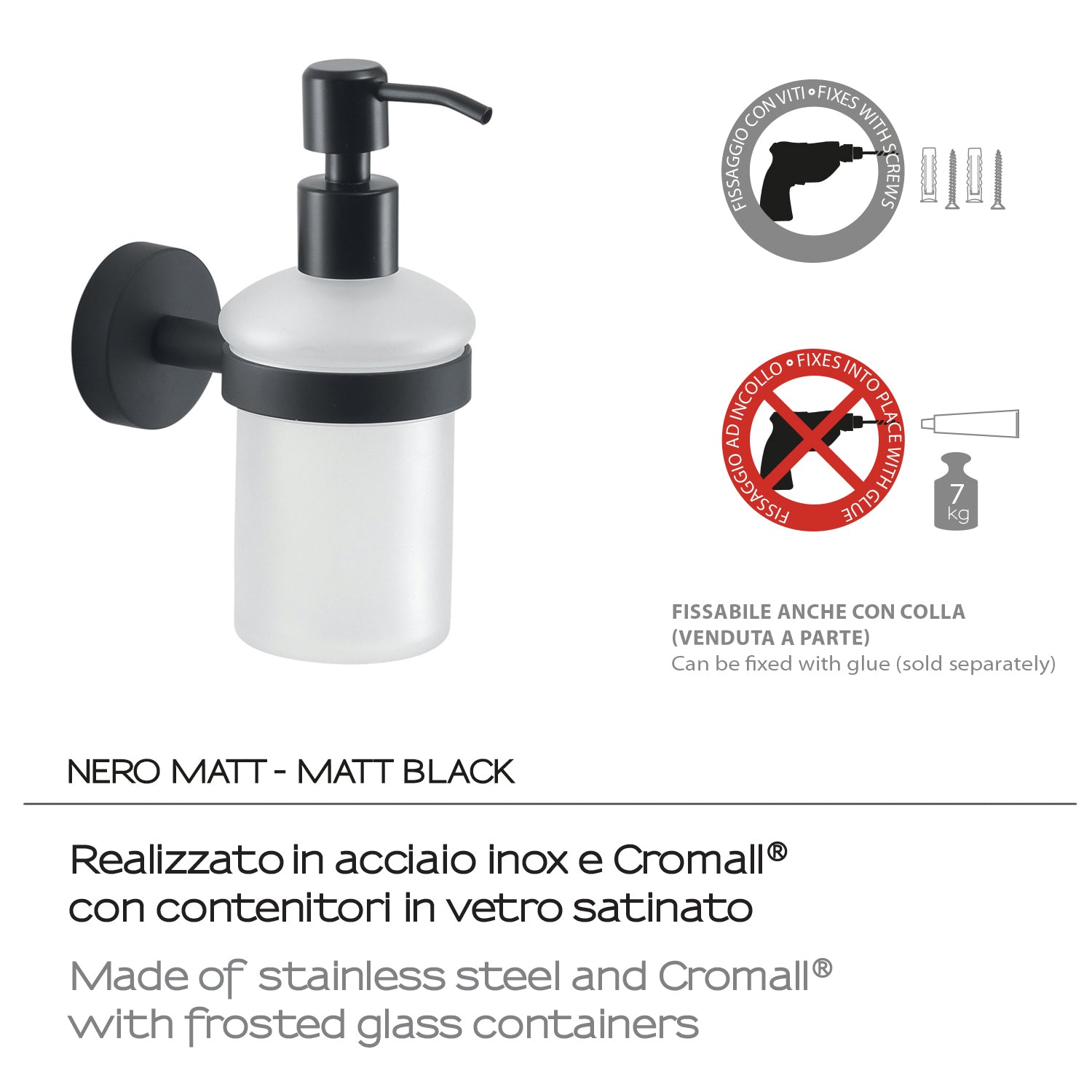 Dosasapone a muro in Acciaio Inox Eros di Gedy - Nero Matt