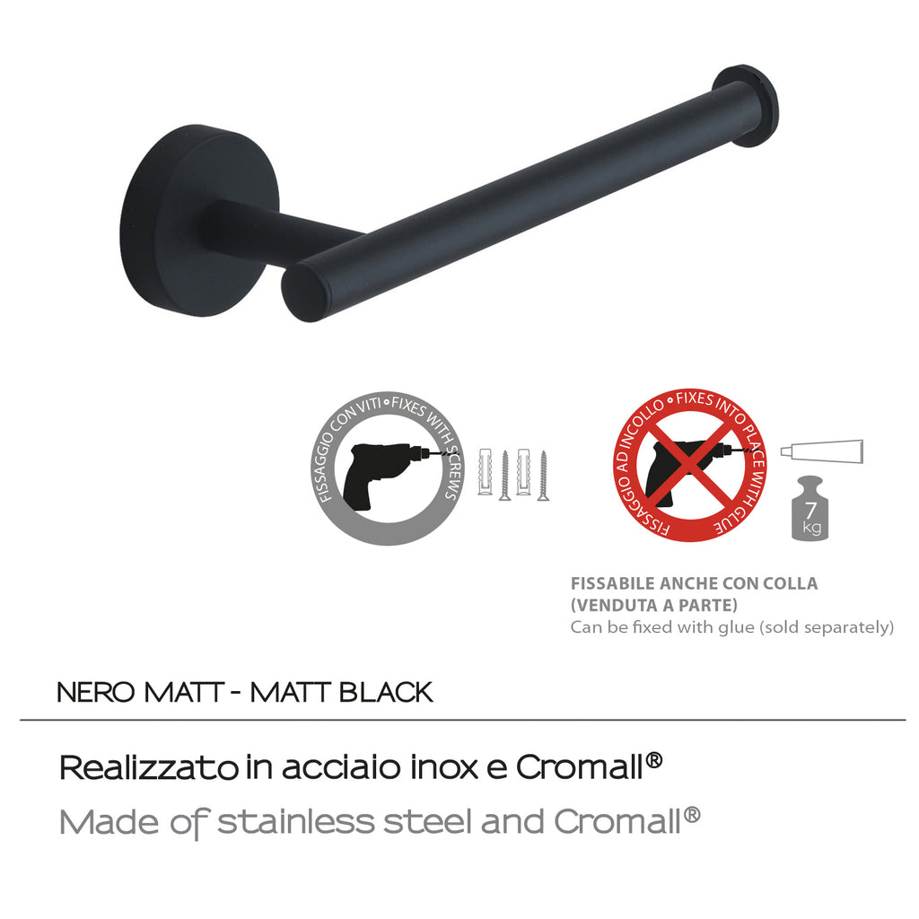 Portarotolo a muro in Acciaio Inox Eros di Gedy - Nero Matt