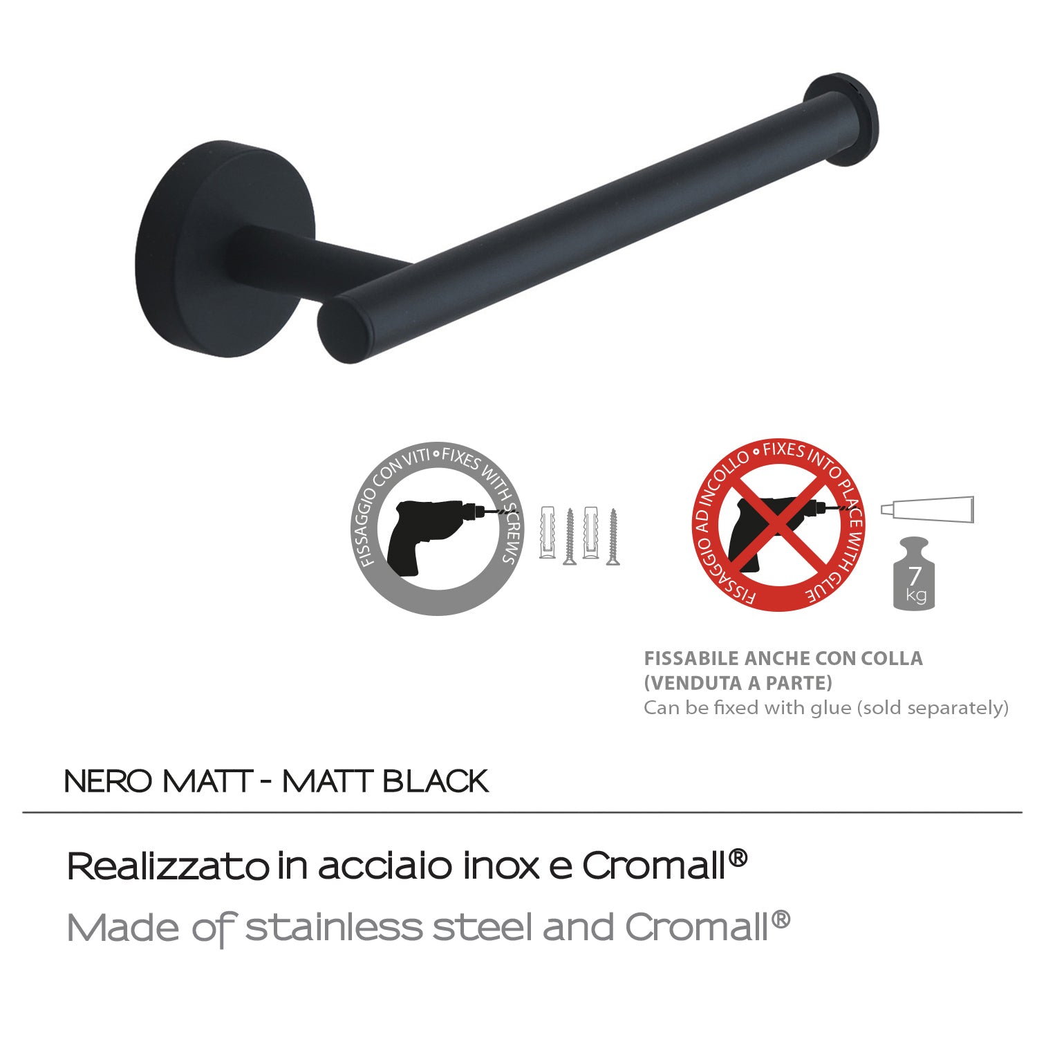 Portarotolo a muro in Acciaio Inox Eros di Gedy - Nero Matt