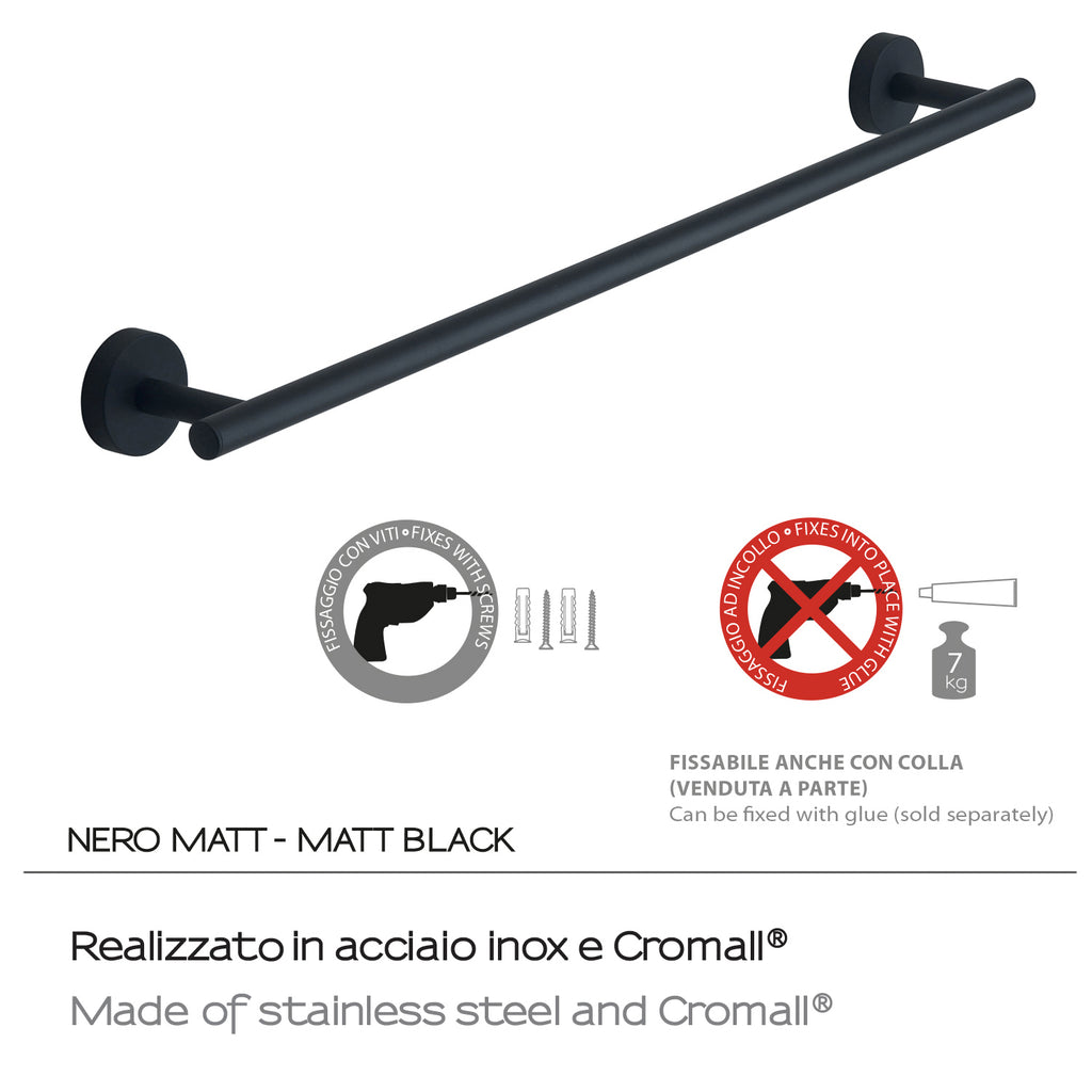 Portasalviette 60 cm a muro in Acciaio Inox Eros di Gedy - Nero Matt