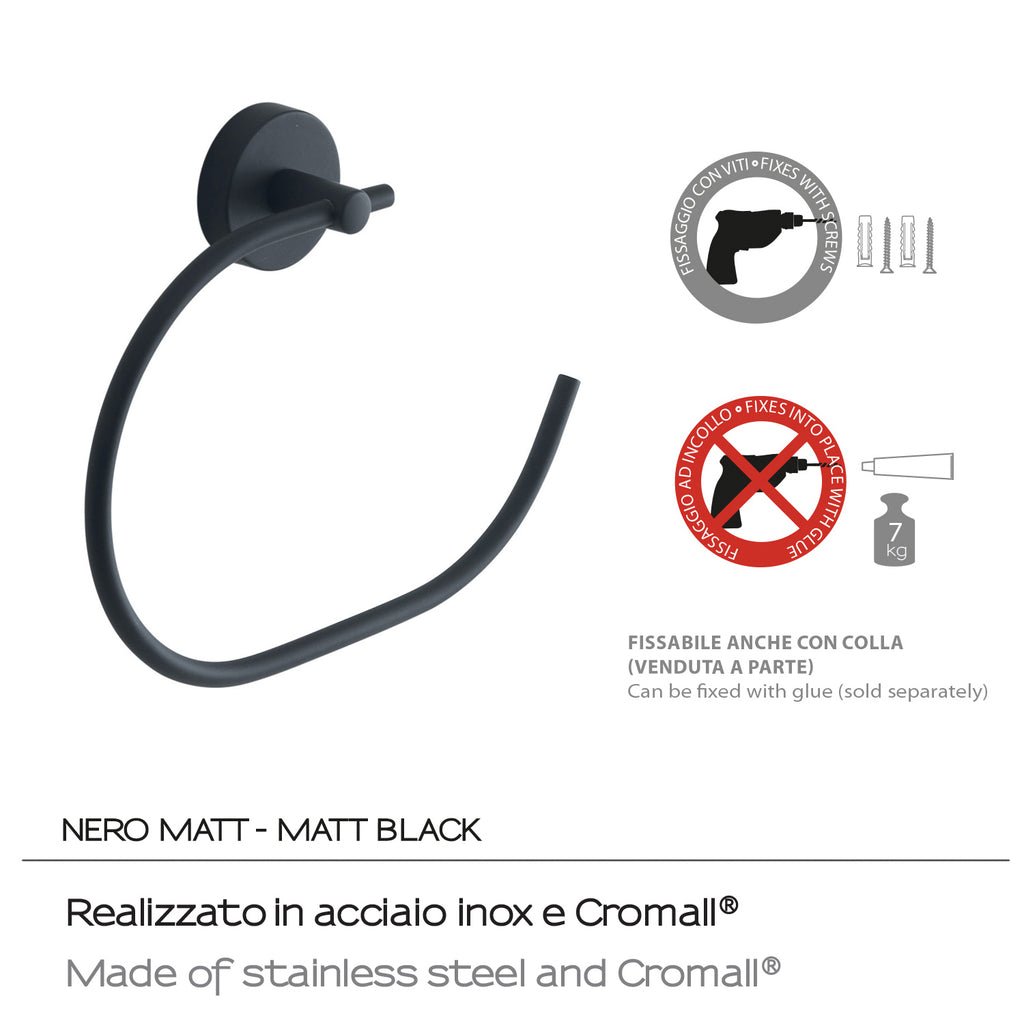 Portasalviette ad anello a muro in Acciaio Inox Eros di Gedy - Nero Matt