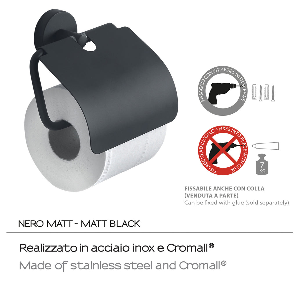 Portarotolo a muro coperto in Acciaio Inox Eros di Gedy - Nero Matt