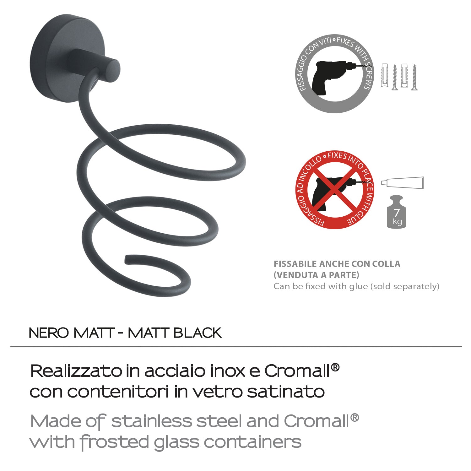 Porta Phon a muro in Acciaio Inox Eros di Gedy - Nero Matt