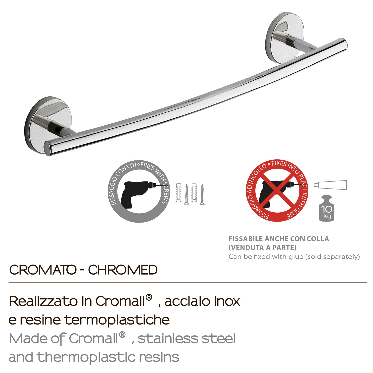 Portasalviette 45 cm a muro Vermont Pro di Gedy - Cromato