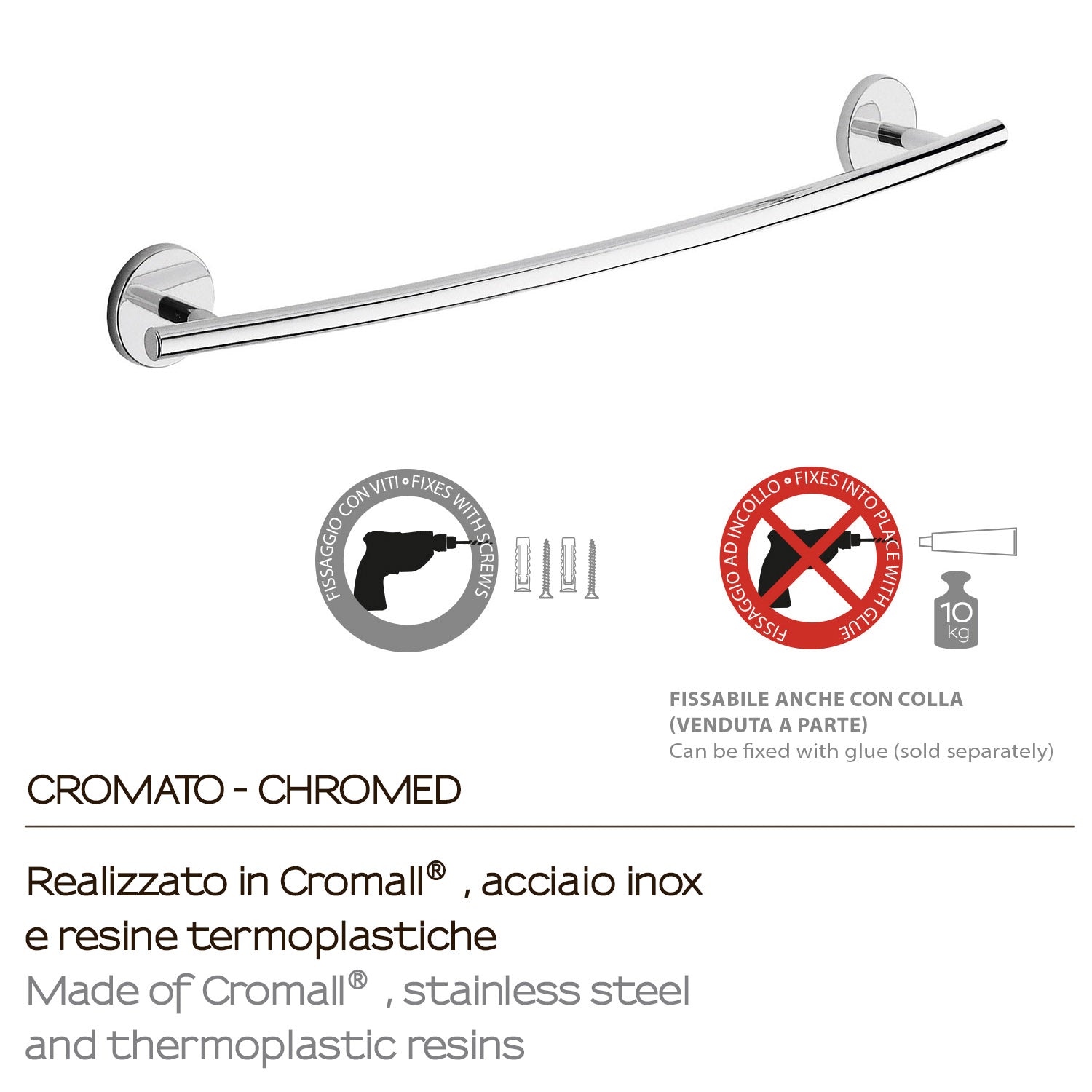 Portasalviette 60 cm a muro Vermont Pro di Gedy - Cromato