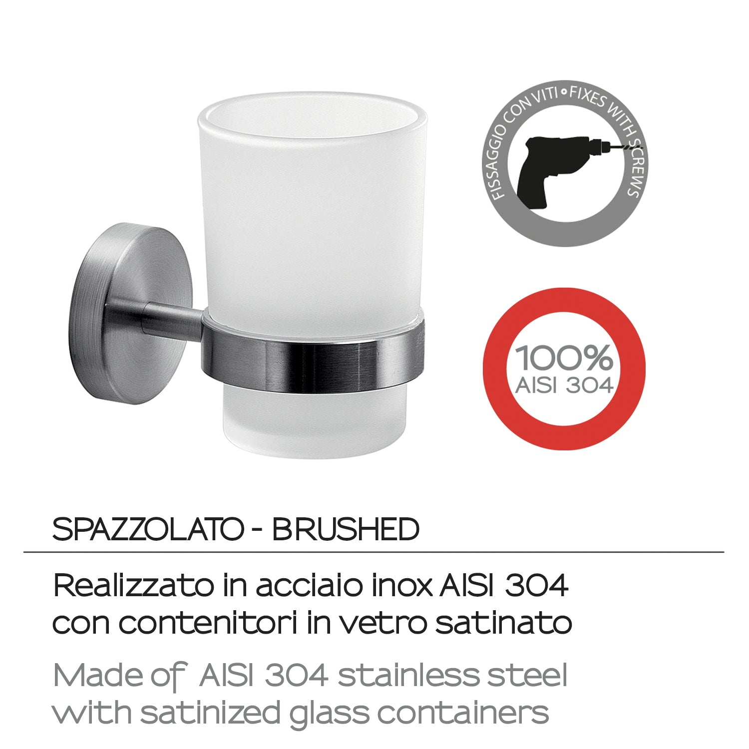 Portaspazzolini in Acciaio Inox AISI 304 Gedy serie Project - Spazzolato
