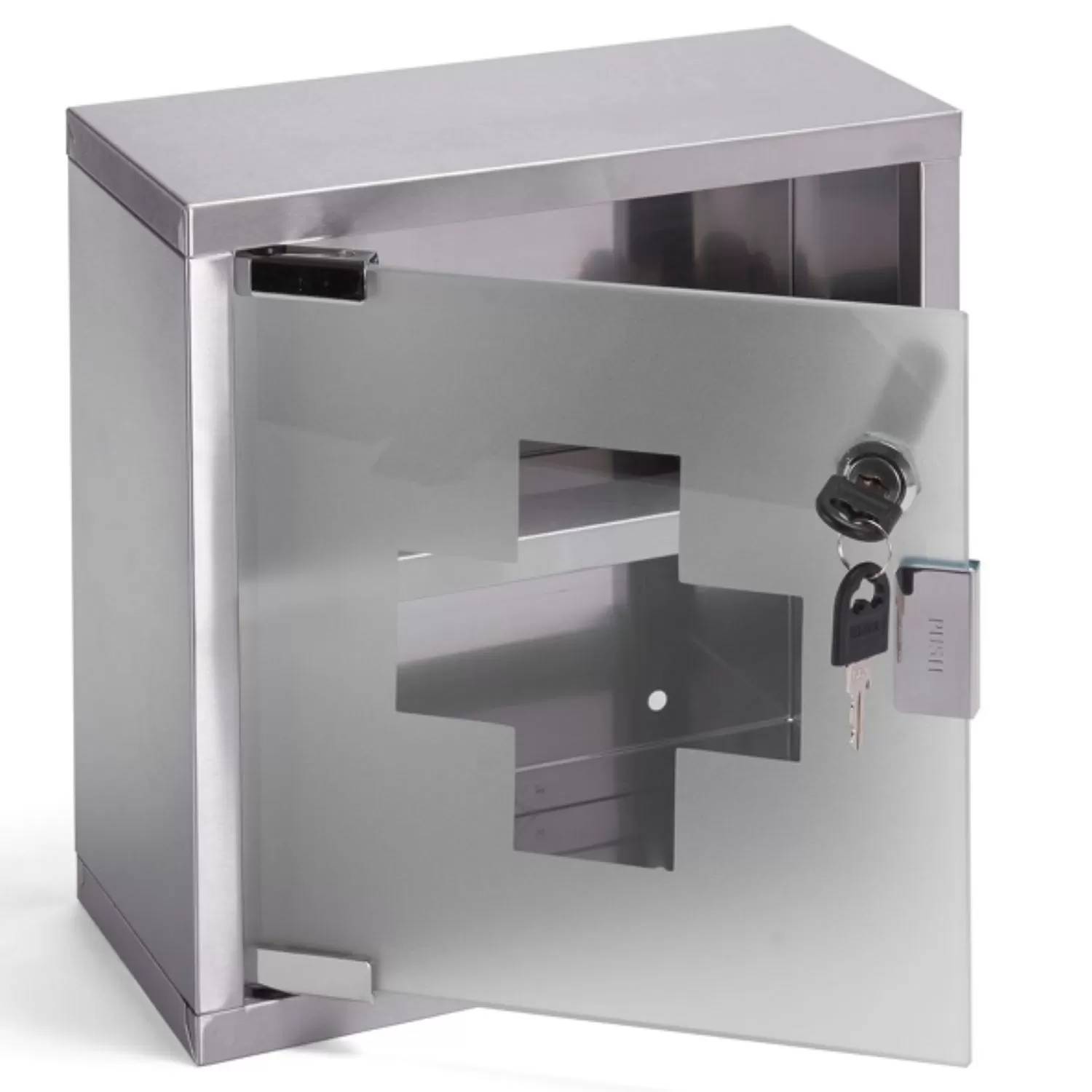 Armadietto dei medicinali con chiave Acciaio e vetro inox colore grigio